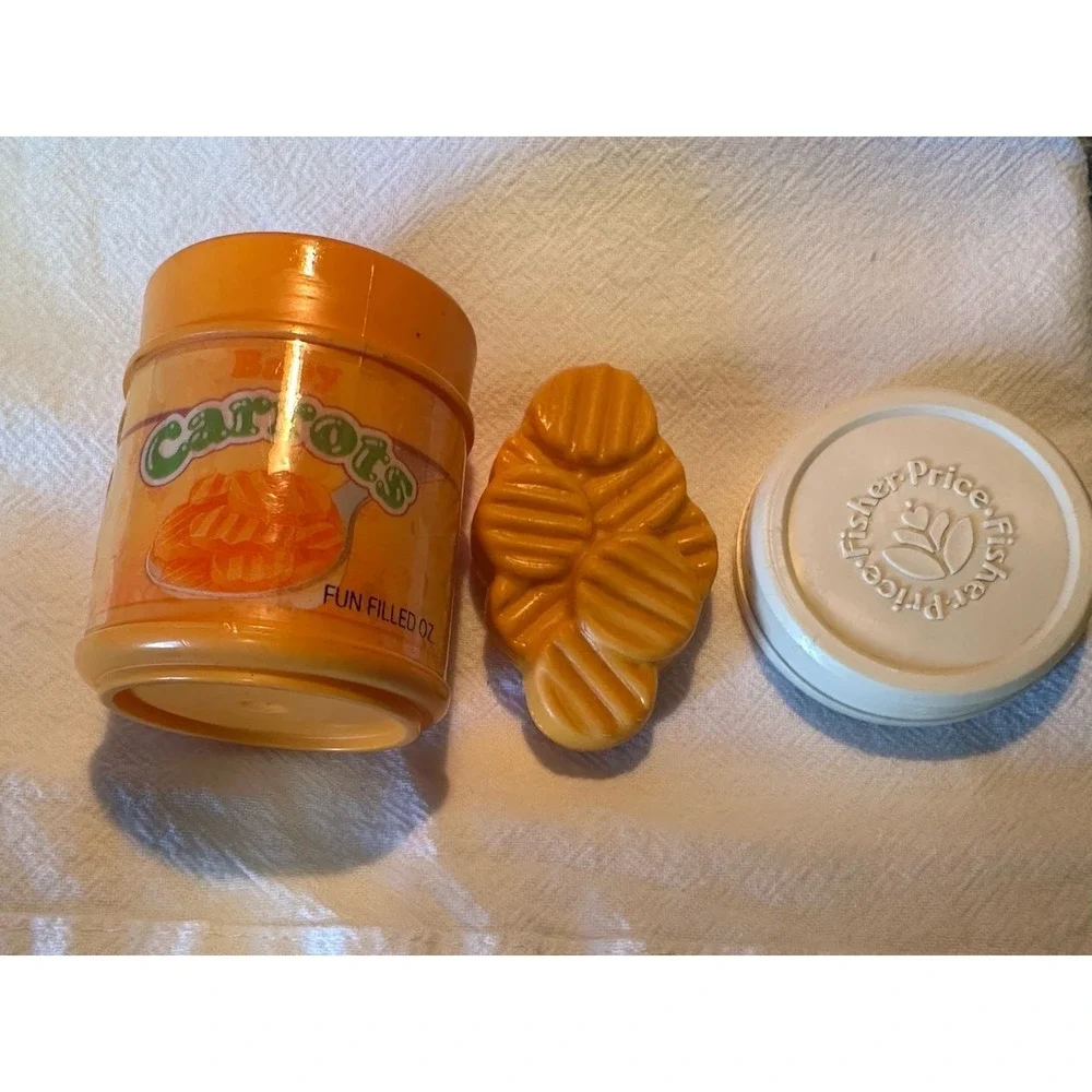 Vintage Fisher Price Baby Mealtime 3 piece Set Replacement Jar, Lid & Carrots